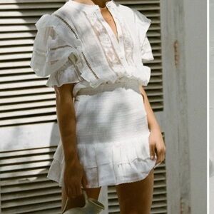 XS White Sabo Skirt Linen Mini Dress